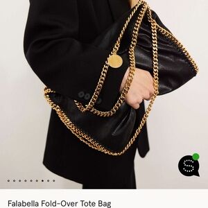 AUTH $1450 Stella McCartney Falabella Shaggy Black/Large Tote Bag W Gold Chains